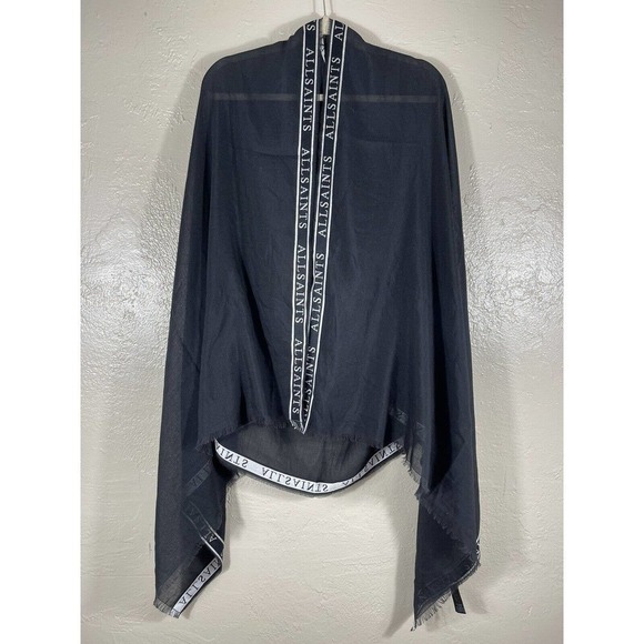 ALLSAINTS WOVEN SELVEDGE EDGE LOGO WOMEN’S SCARF, BLACK ($98) SOLD OUT . - Picture 3 of 10